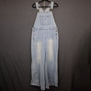 Aaron & Amber distressed hem wide flare leg overalls-XL
